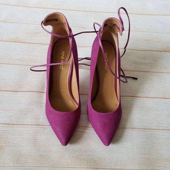 Nine West Ebba Leather Ankle Strap Pointy Toe Stiletto Heels Pumps Pink Size 8M - Picture 8 of 16